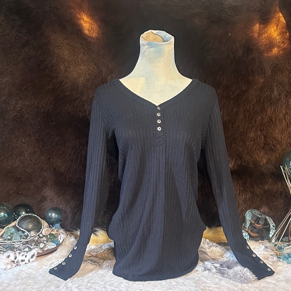 Black V-Neck Buttoned Women's Top M (6024A) - Picture 1 of 4